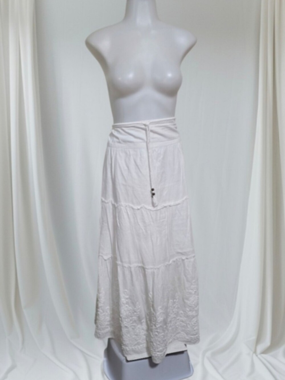 White Tiered Maxi Skirt with Drawstring Waist